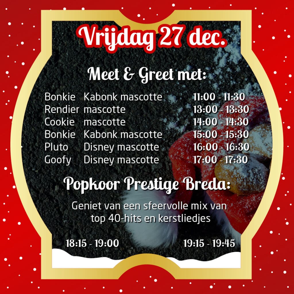 Programma voor vrijdag 27 december Oliebollen Drive-in Mascottes 2024